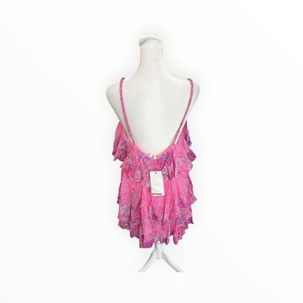 Hemant & Nandita Pink Floral Ruffle Tiered Mini Dress NWT S - Picture 5 of 9